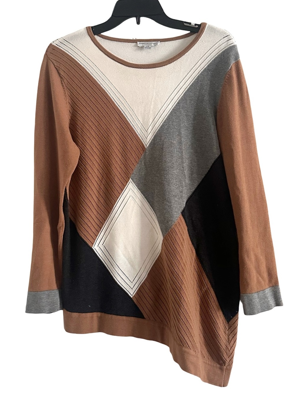 Katherine Barclay Earth Tone Colorblock Sweater Pullover Crewneck Sweater